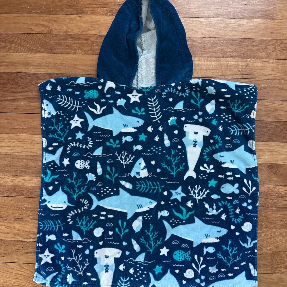 Kids' Blue Shark Poncho Towel